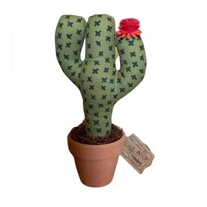 Handmade 7.5-inch tall fabric cactus sculpture with Flower